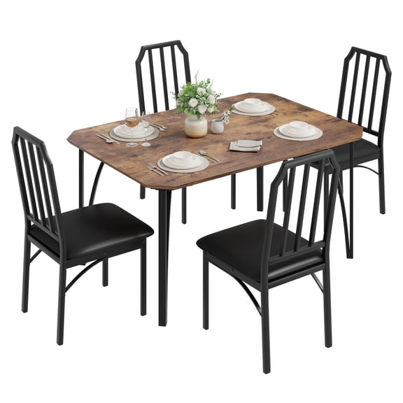 M optimized Dining Table Set for 4, Kitchen Table and Chairs for 4 with Chamfer Design, 5 Piece Dining Room Table Set with Cushion Seats for Small Space, Home Kitchen, Apartment