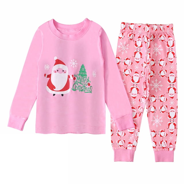 Conjunto de 2 piezas de camiseta y pantalones con estampado de manga larga para bebés y niñas de Navidad, ropa para niños y bebés de Papá Noel