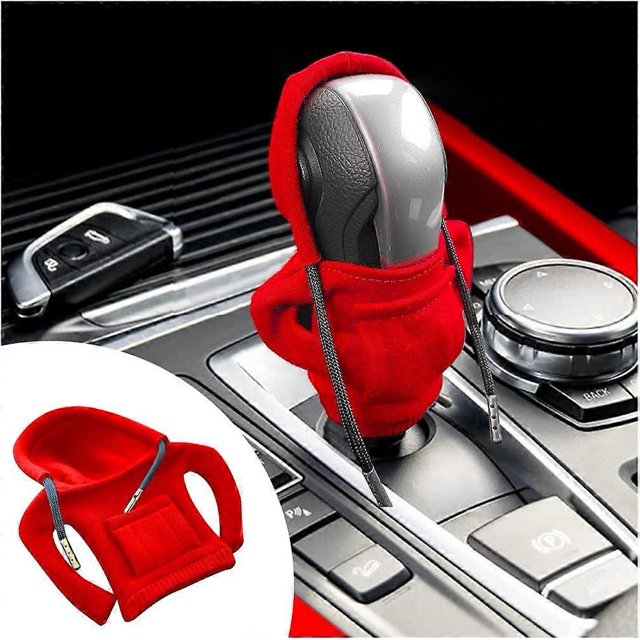 Hoodie Cover Car Interior, Funny Hoodies Gear Knob Protection for Vehicle, Car Decoration Shift Protector Cover Lever Interior Accessories (Red)