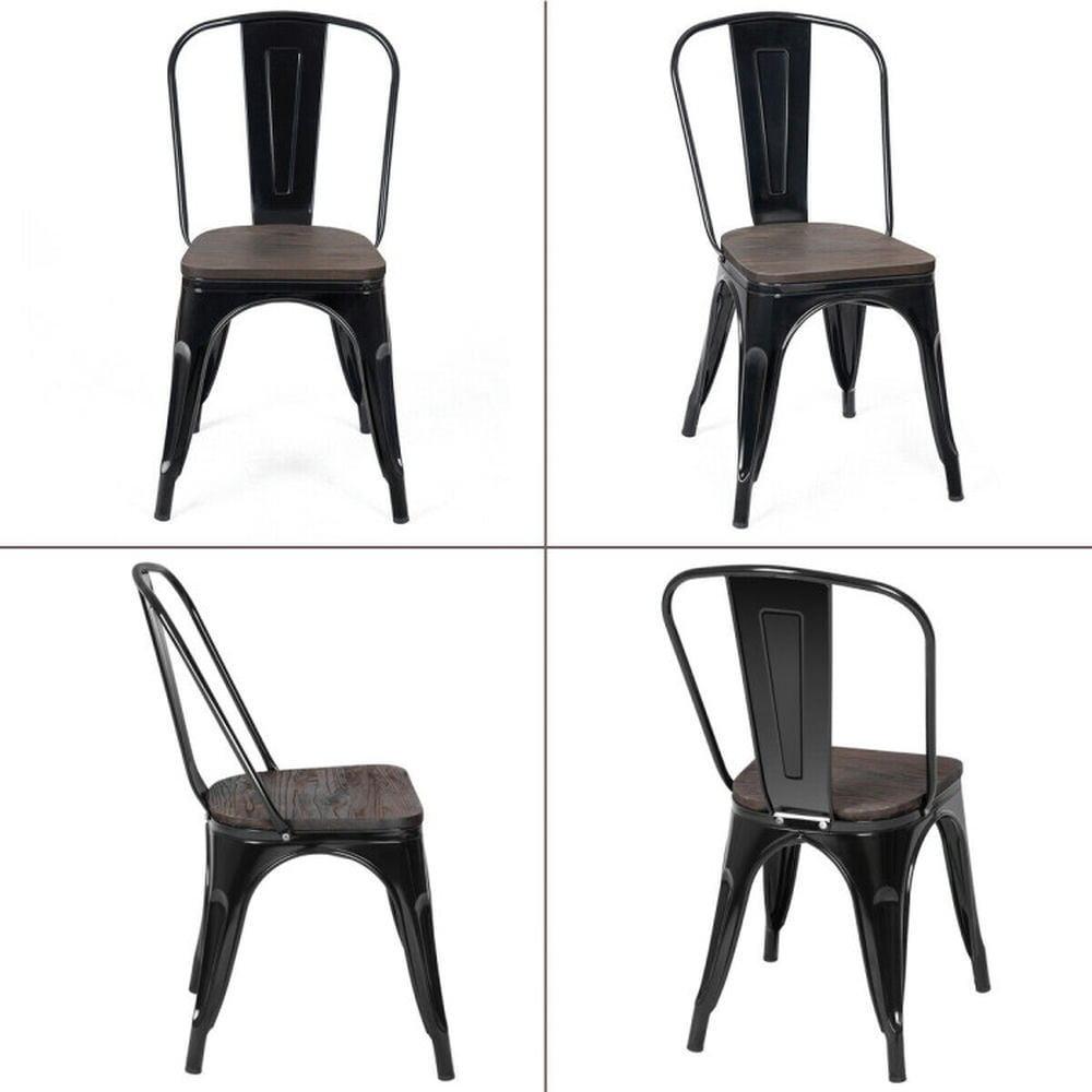 Demi Bonn 18" Height Set of 4 Stackable Style Metal Wood Dining Chair with Space Saving Design for Living Room, Black