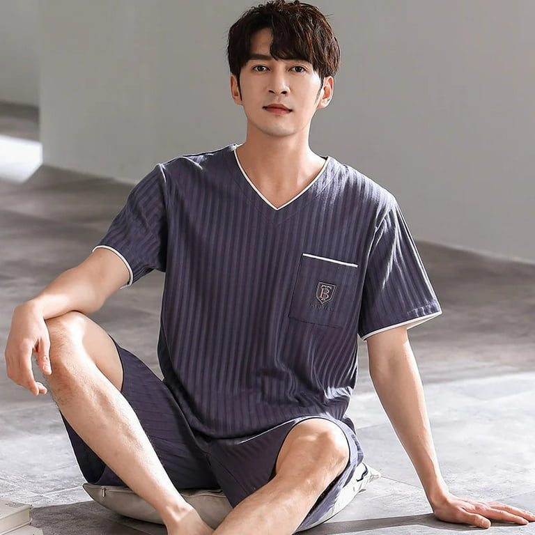 DanceeMangoo Men Comfortable Pajamas Set 3XL 4XL Short Sleeve Casual Home Wear Spring Summer Cotton Boy Pajama Sets Leisure Sleepwear Set