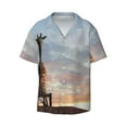thumbnail image 2 of Lsque Elephant Giraffe print Men's Cuban Collar Short Sleeve Shirt Summer Beachwear Casual Button Down Fashionable Vacation Leisure Shirt-Large, 2 of 7