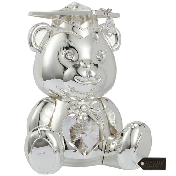 Matashi Silver Plated Graduation Bear with Crystals Home Decorative Showpiece Gift for Christmas Birthday Mother's Day Anniversary New Year Living Room Bedroom Decor