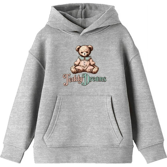 Teddy Dreams Boy's Heather Gray Long Sleeve Hoodie-Medium