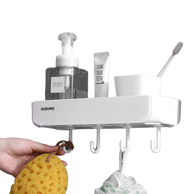 Nouveau Panier d'Étagère de Douche à Perçage Libre avec Crochets, Organisateur de Salle de Bain Mural Ajouré, Étagère de Douche APS pour Shampooing, Revitalisant, Rasoir