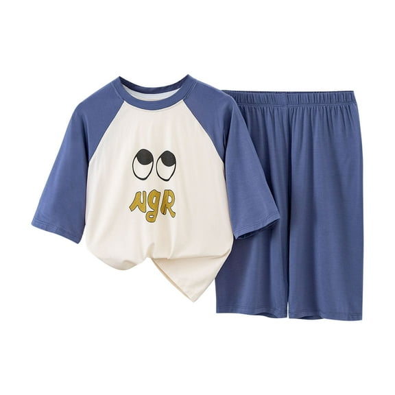 Odeerbi 1-13 Years Kids Boys Girls Summer Modal Pajamas Short Sleeve Loungewear Shorts Set Cute Raglan Sleepwear Solid Color Lightweight Tops Pajama Set Kids Boys Girls Clothes