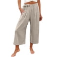 thumbnail image 3 of Women's High Waisted Cropped Wide Leg Pants Summer Loose Travel Work, 3 of 9