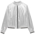 thumbnail image 5 of TiaoBug Men's Metallic Shiny Bomber Jacket Long Sleeve Button Down Shirts 70s Disco Costume Silver L, 5 of 7