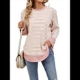 thumbnail image 2 of Sudadera de Mujer de Larga con Cuello Redondo y Rayas para Otoño. Rosa y XL, 2 of 10