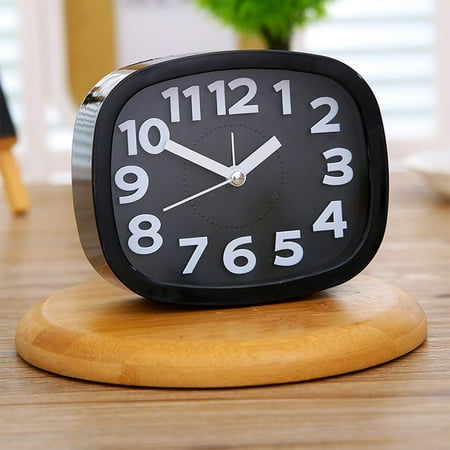 Pretyzoom 1Pcs Small Alarm Clock Quartz Silent Alarm Clock Black Plastic Timekeeping Indoor Use