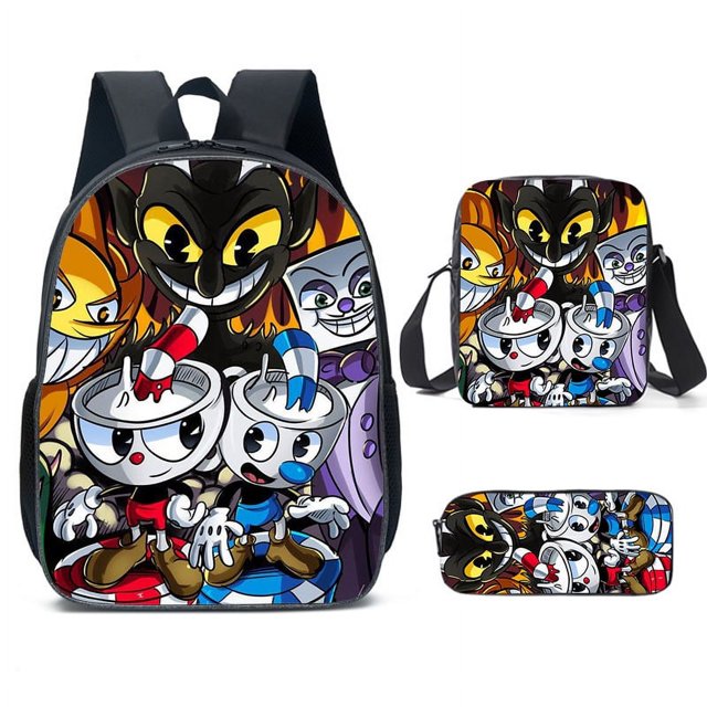Cuphead Backpack Cuphead Student School Bag Cartoon Backpack Lunch Bag Shoulder Bag Pencil Bag