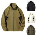thumbnail image 4 of qucoqpe Men Plus Size Color Block Fleece Jacket Casual Stand Collar Zip Up Long Sleeve Outerwear Coat with Pockets, 4 of 4