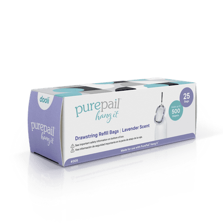 PurePail Hang It Odor-Trapping Diaper Disposal Bags, 25 Bags, Lavender Scent