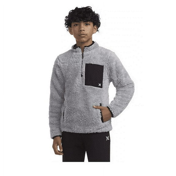 Hurley Boys Small Wolf Gray Sherpa Printed Quarter-Zip Jacket