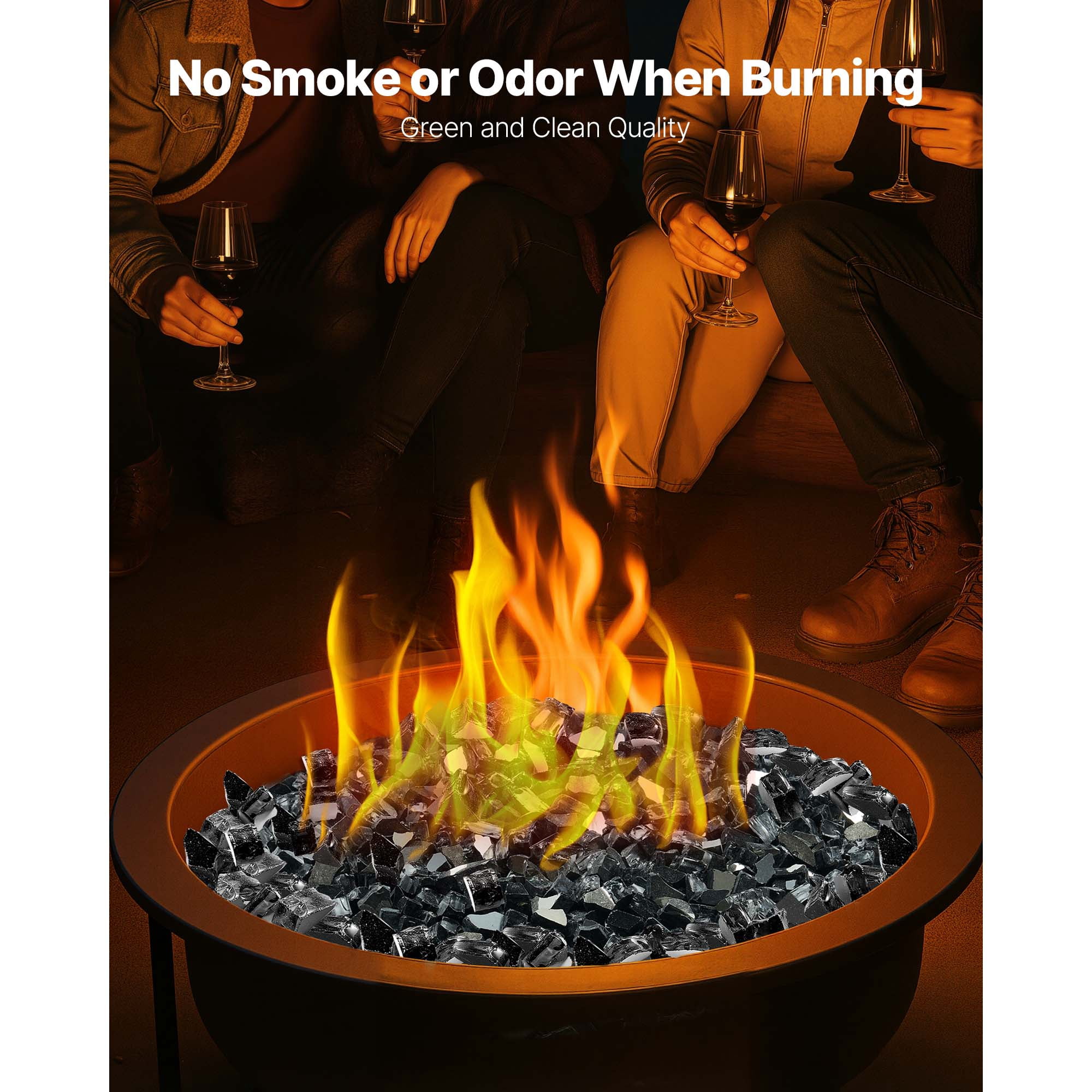 KFFKFF 10 LBS / 4.5 KG High-Temperature Resistant Fireplace Glass, 1/2-Inch Reflective & Smokeless Firepit Stones, Durable Landscaping Glass for Fire Pit Table, Black