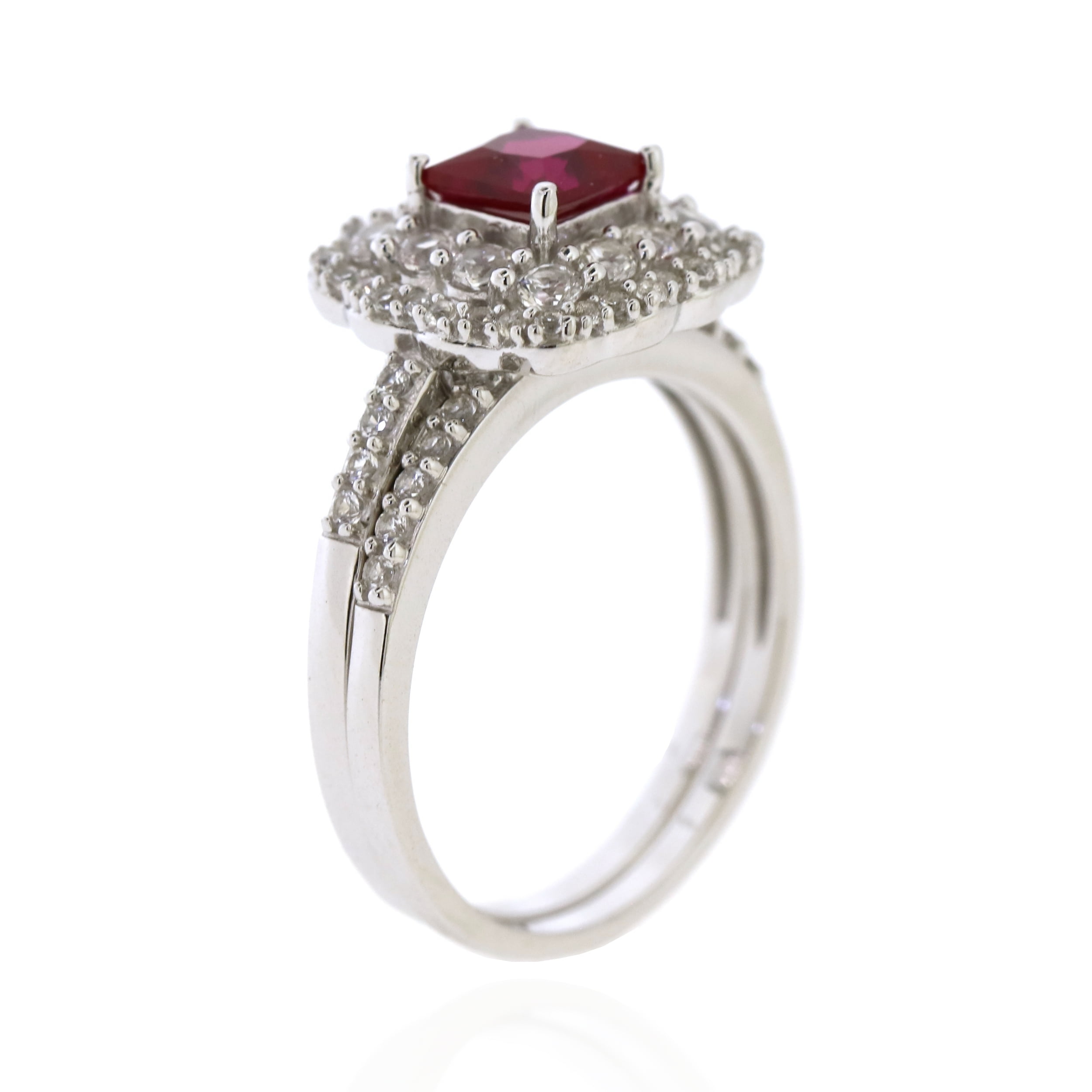 Jay Heart Designs 925 Sterling Silver Created Ruby and Created White Sapphire Ring