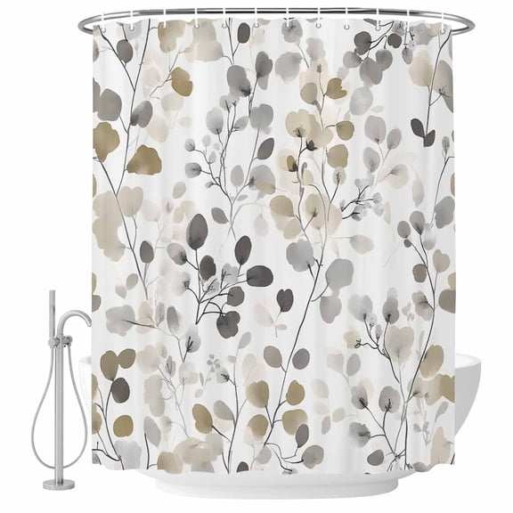 Xipuska Grey Brown Botanical Shower Curtain - Water Repellent Fabric Shower Curtains Washable, Watercolor Summer Leaf Spring Decorative Polyester Cloth Bathroom Curtains Modern Bath Decor 72"x72"