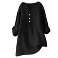 thumbnail image 6 of Black Womens Tops Women's 3/4 Sleeve Cotton Linen Blouses Led Top T Shirt Solid Color Comfy Tops 2025 Spring Casual Tunic Top Shirts for Women, 6 of 6