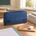 thumbnail image 6 of Double Layer Large Capacity Pencil Cases Simple Aesthetic Multi-Functional Stationery Fashion Basic Durable Pencil Pen for Women Men 1PC Blue One Size, 6 of 6
