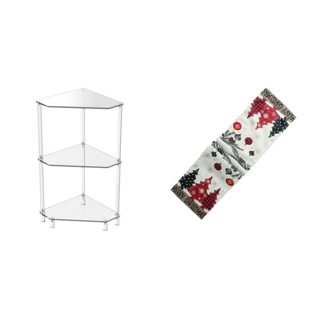 Mesa auxiliar de esquina,Mesa auxiliar de esquina de acrílico de 3 niveles,Mesa auxiliar pequeña para sala de estar,dormitorio y baño,Camino de mesa navideño,Camino de mesa navideño de