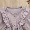 thumbnail image 4 of Splozh Girls Fall Dress Toddler Kids Baby Girl Solid Linen Button Ruffle Party Dress Clothes Purple,2-3 Years, 4 of 5