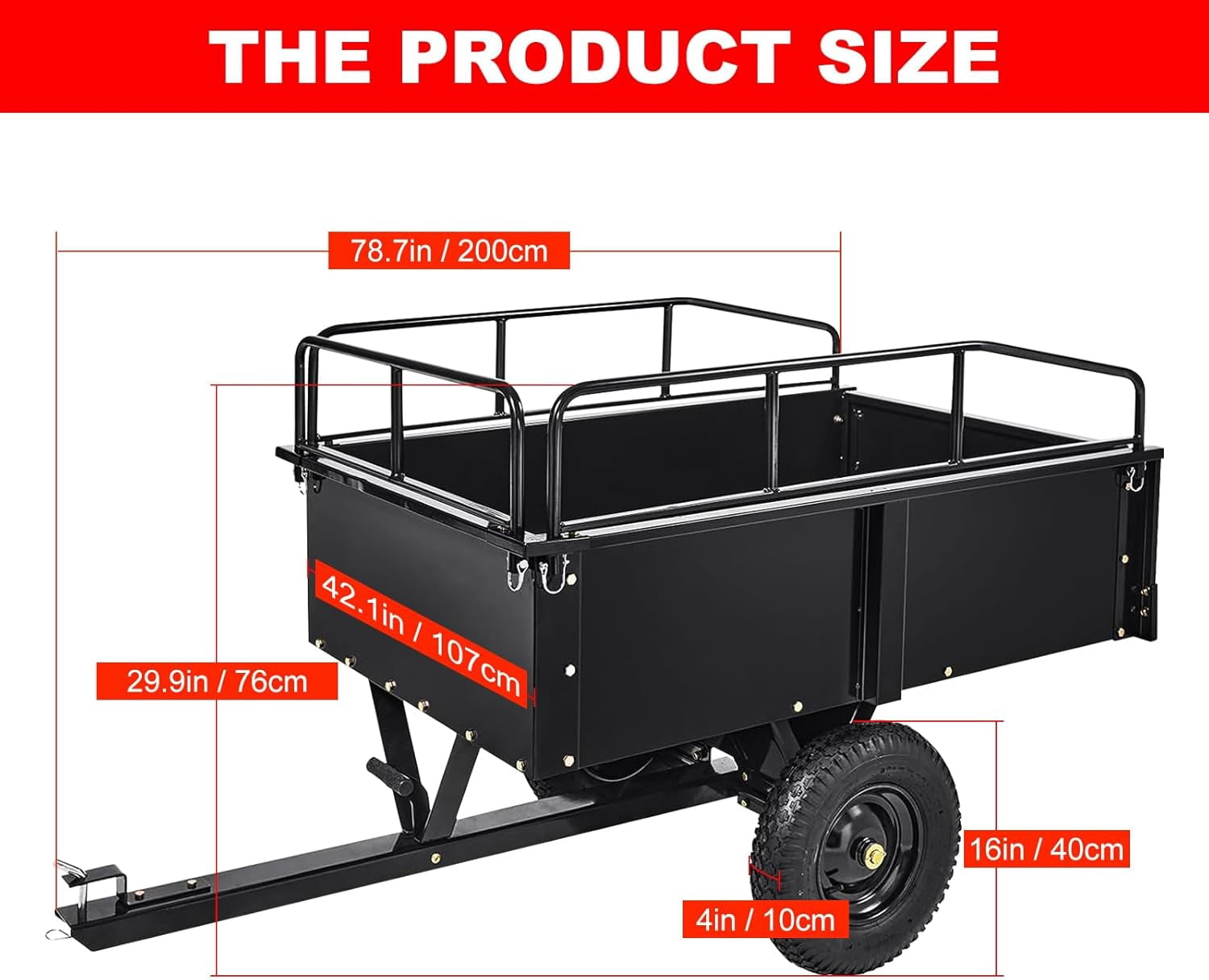 Lumiparty Heavy Duty Tow Behind ATV Trailer, 750 Lbs Steel Dump Cart Garden Carts with Removable Sides to Convert Into Flatbed, Metal Utility Wagon for Riding Lawn Mower Tractor, Black