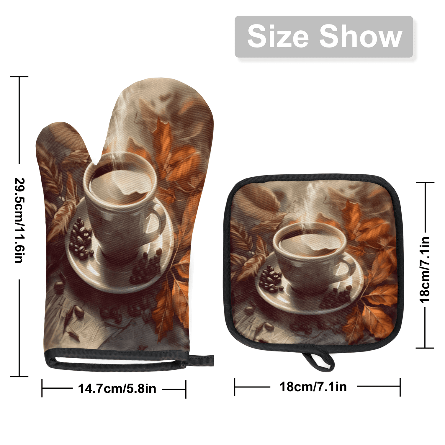 CURLYOOT Coffee Themed Oven Mitts and Pot Holders Sets of 2, Non-Slip Washable Hot Pads and Oven Gloves for Kitchen Cooking Baking