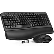 Ergonomic Wireless Keyboard and Mouse Combo, Leather Cushioned Palm Rest, Wave Keys, Silent Typing, 2.4G Lag-Free-Wagpak