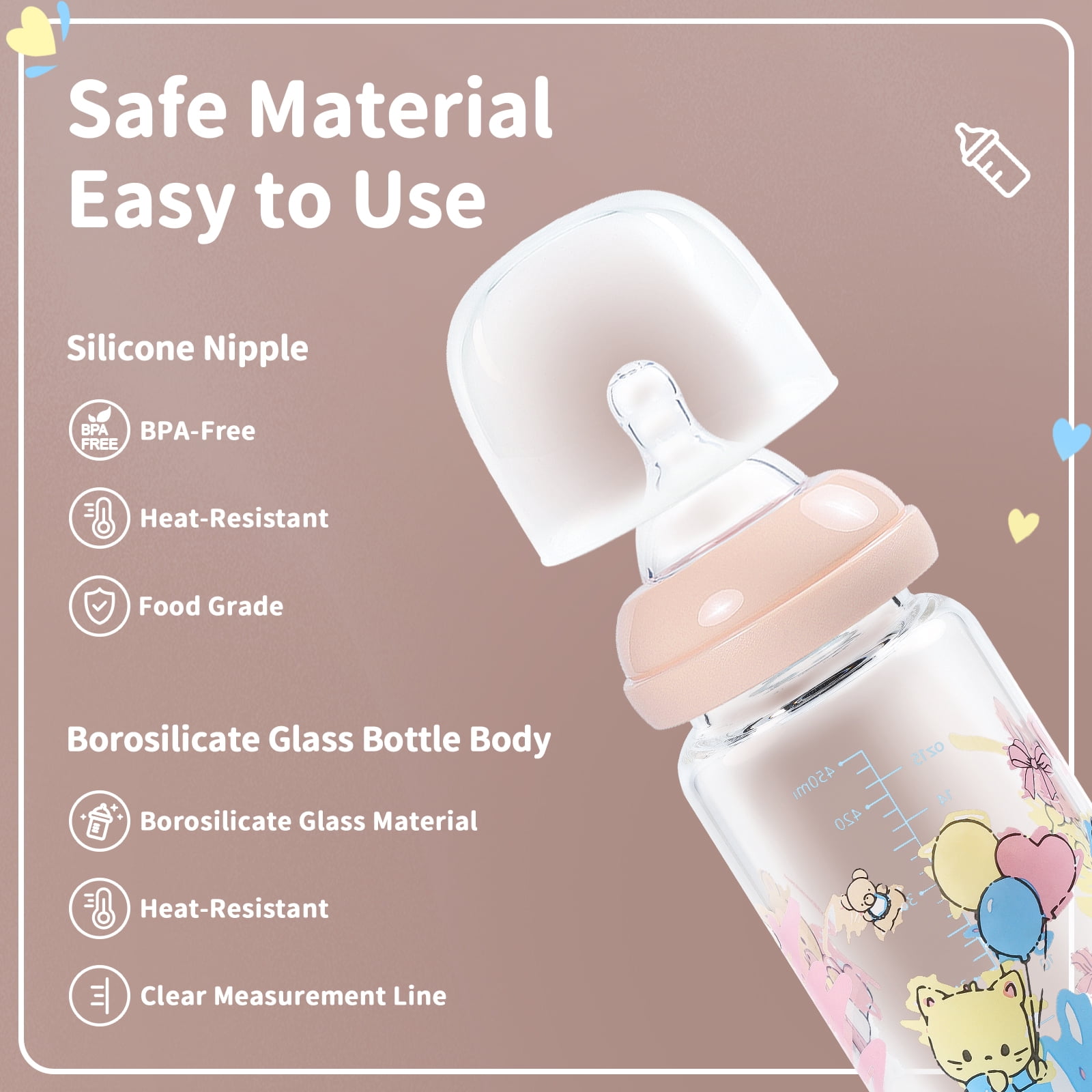 LittleForBig Adult Baby Bottle Ultra Printed Specialty Oversized Glass Feeding Baby Cuties Pattern
