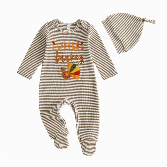 mgoYE Newborn Baby Boy First Thanksgiving Romper Jumpsuit Outfit Little Turkey Bodysuit with Hat for Infant Boy 0-3 Months