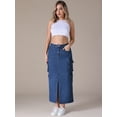 thumbnail image 2 of DARING DIVA Women's Front Split Flap Pockets Maxi Denim Skirt L Dark Blue, 2 of 7