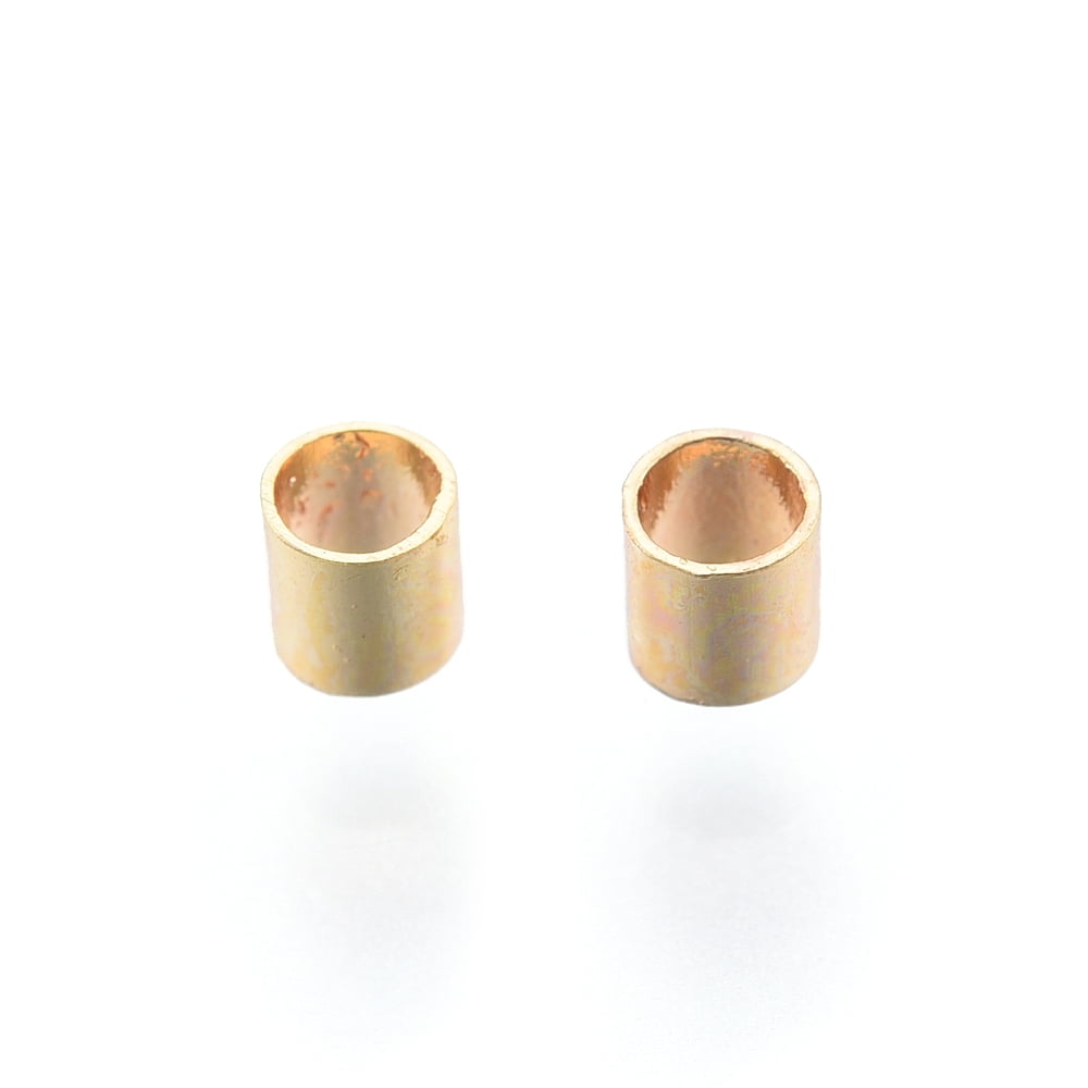 5000pcs Brass Crimp Beads Nickel Free Tube Real 18K golden Plated 2x2mm Hole: 1.5mm Real 18K Gold Plated