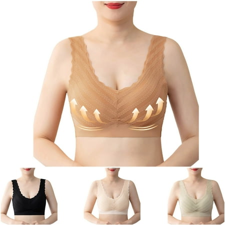 Jacenvly Women s New Arrivals Push up Bras for Women Ladies Traceless Comfortable No Steel Ring Breathable Gathering Bra Underwear Easy Care Wireless Bras for Women Orange