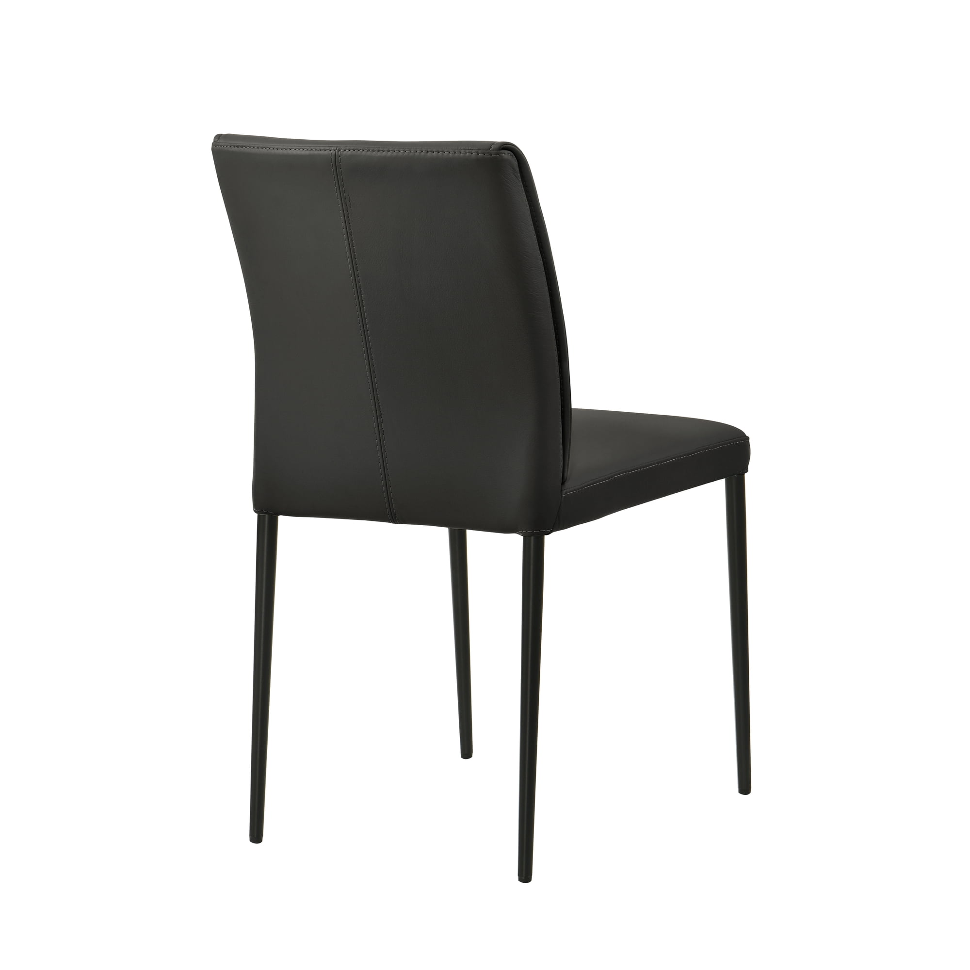 Meriam Full Back Top Grain Leather Upholstered Metal Dining Chairs in Black - Set of 2