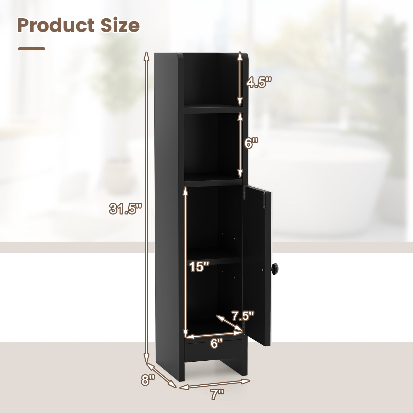 Giantex Slim Corner Bathroom Cabinet, Narrow Floor Cabinet w/ 3-Level Adjustable Shelf, Freestanding Storage Organizer, Black