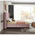 thumbnail image 5 of Pemberly Row Solid Wood Tufted Velvet Wing Back King Bed in Pink, 5 of 7
