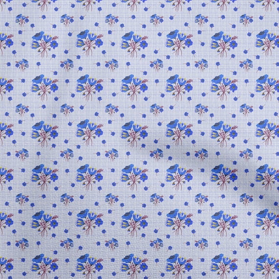 oneOone Cotton Cambric Medium Blue Fabric Floral Sewing Craft Projects Fabric Prints By Yard 42 Inch Wide