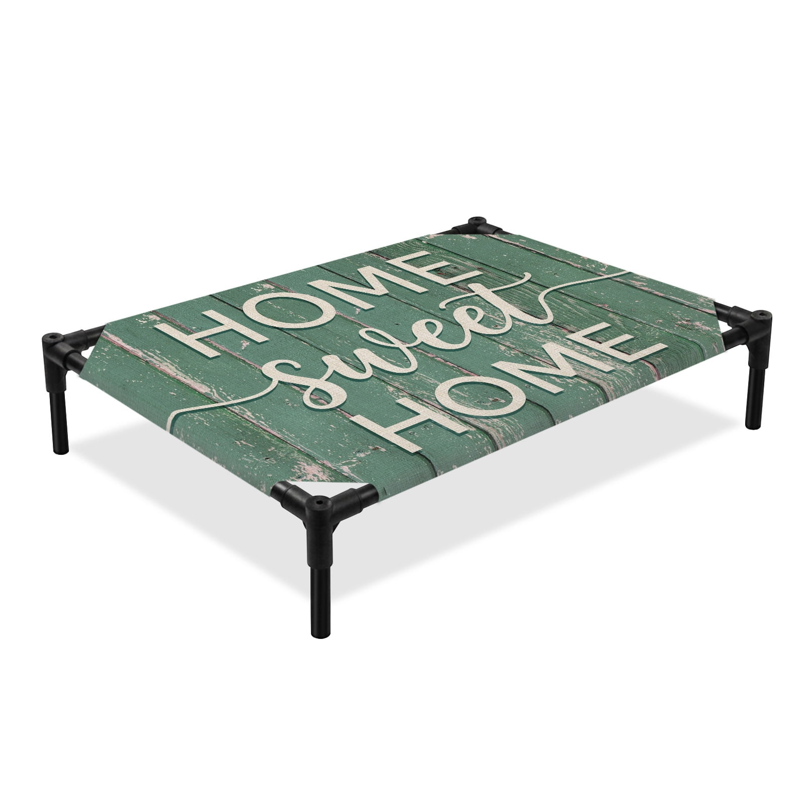 Sweet Home Elevated Dog Bed, Vintage Minimalist Farmhouse Green Wood Grain Cooling Breathable Outdoor Raised Dog Cot Bed with Metal Frame Non-Slip Feet for Medium Dog 24x20in