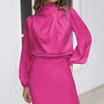 thumbnail image 6 of IDOPIP Women's Elegant Long Sleeve Satin Dress Mock Neck Elastic Waist Cocktail Party Maxi Dress, 6 of 8