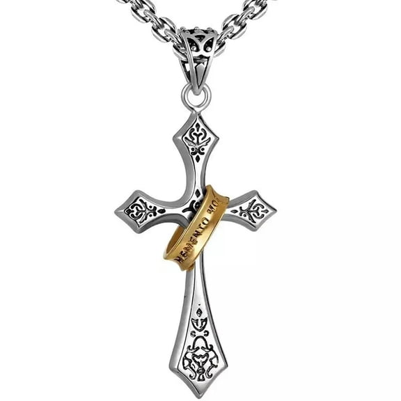 HOOUN Men Silver Halo Ring Cross Pendant Necklace Christian Catholic Jewelry Chain 24"
