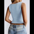 thumbnail image 4 of Camiseta Sin Mangas con Cuello Cuadrado para Mujer, de Doble Capa, Básica, para Entrenamiento de Verano, Informal Azul S, 4 of 8