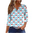 thumbnail image 2 of Puntoco Blusa informal de cuello redondo con mangas 3/4 cortas y estampado a la moda para mujer, 2 of 5
