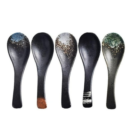 

5pcs Japanese Style Soup Spoon Ceramic Rice Spoon Home Kitchen Tableware