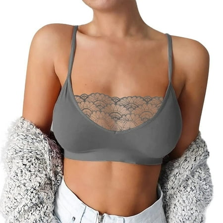 

BIZIZA Womens Soft Cup Bras Lace Lingerie Solid Color Everyday Plus Size Leisure Comfortable Gray XL
