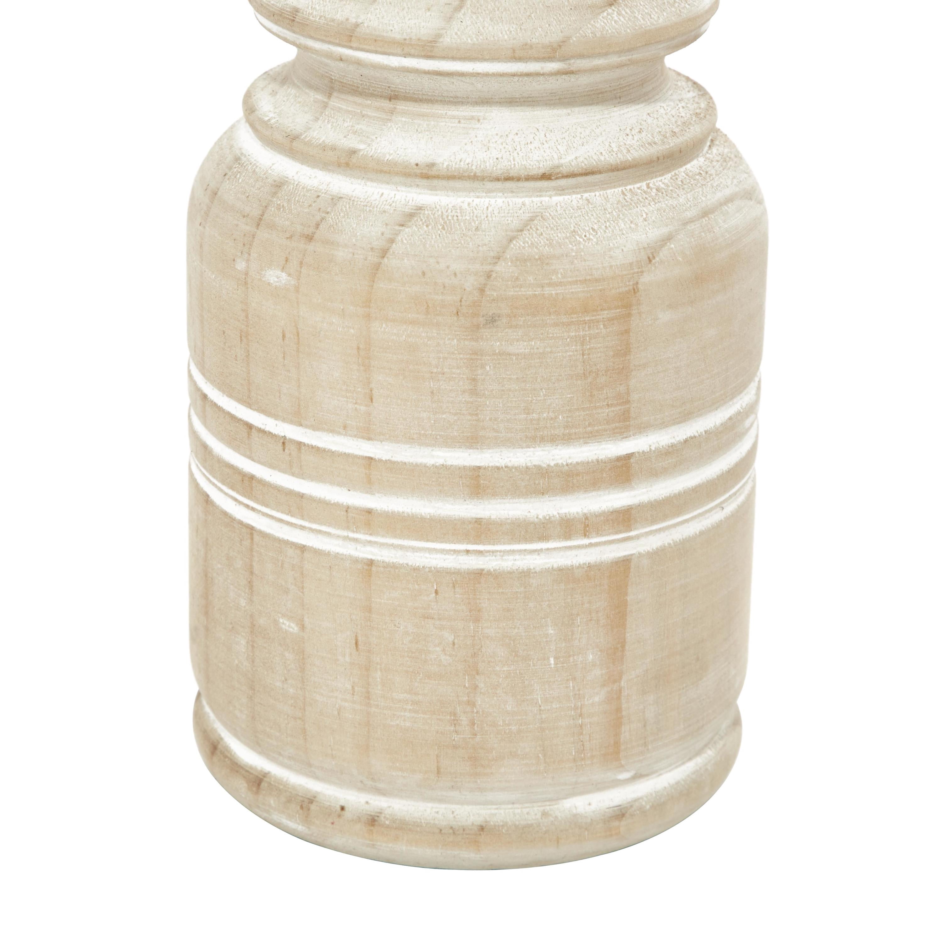 DecMode 3 Candle Brown Wood Pillar Candle Holder with White Wash Finish, Set of 3
