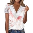 thumbnail image 2 of Otvok Women Fashion Summer Fold Printed Regular Women Short Sleeves V Neck Button Top, 2 of 6