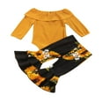 thumbnail image 3 of 2 Pcs Newborn Casual Outfits Toddler Ribbed Long Sleeve  Neck Ruffle Playsuit+Sunflower Print Flared Pants, 3 of 3