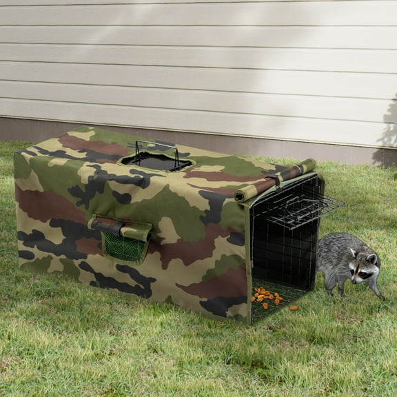 ZephyPaws 32 Inch Live Animal Trap Cage with Cover, Humane Outdoor Cage Trap for Raccoons, Cats, Skunks, Opossums, Groundhogs, Armadillos & Muskrats - Heavy Duty Metal Trap with Weatherproof Cover