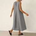 thumbnail image 4 of Vestido Corto para Mujeres Moda de Verano Sólido Cuello en V sin Mangas Bolsillo Plisado Vestido Casual Diario, 4 of 6