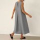 thumbnail image 3 of Vestido Corto para Mujeres Moda de Verano Sólido Cuello en V sin Mangas Bolsillo Plisado Vestido Casual Diario, 3 of 6